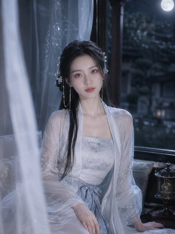 Pale blue traditional dress under moonlight
