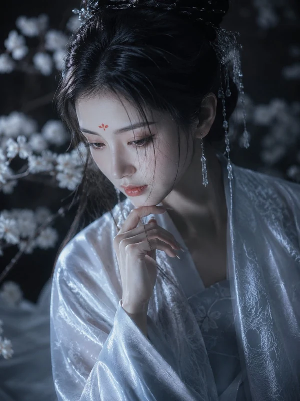 Soft blue portrait with delicate hair ornaments
